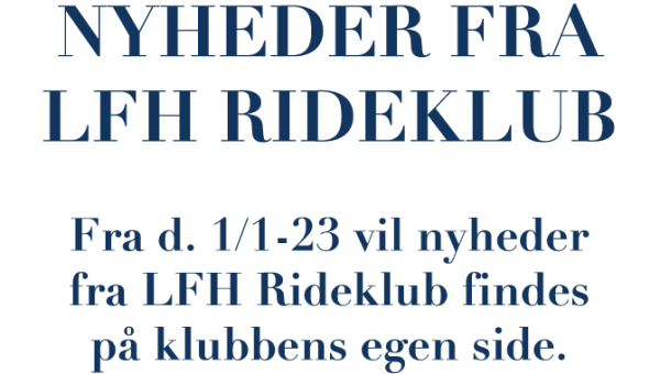 Nyheder fra LFH Rideklub